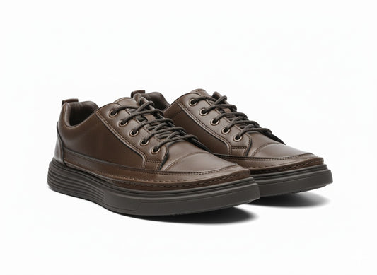 Brown Textured Leather Sneakers