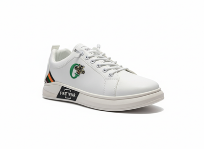 Men’s White Fashion Sneakers – Bee Embroidered Casual Shoes