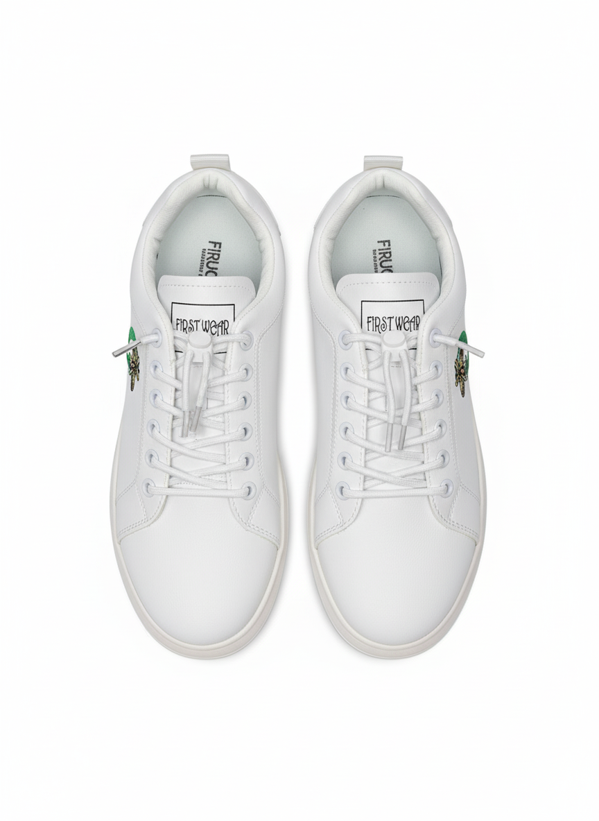 Men’s White Fashion Sneakers – Bee Embroidered Casual Shoes