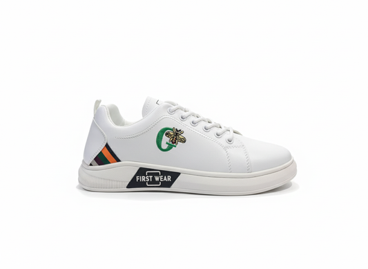 Men’s White Fashion Sneakers – Bee Embroidered Casual Shoes