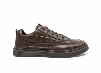 Brown Textured Leather Sneakers