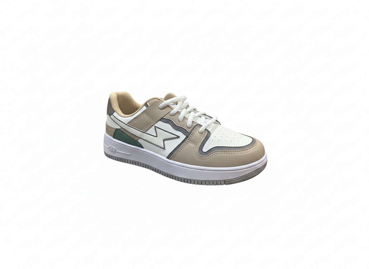 Retro-Inspired light brown and White Court Sneaker with classic Accents