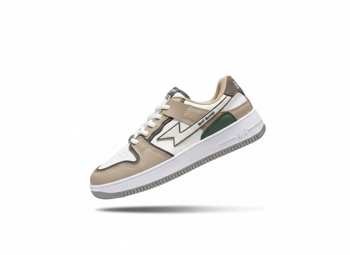 Retro-Inspired light brown and White Court Sneaker with classic Accents