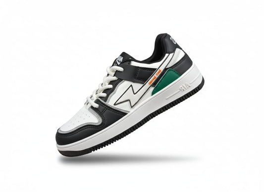 Retro-Inspired Tan and White Court Sneaker with Green Accents